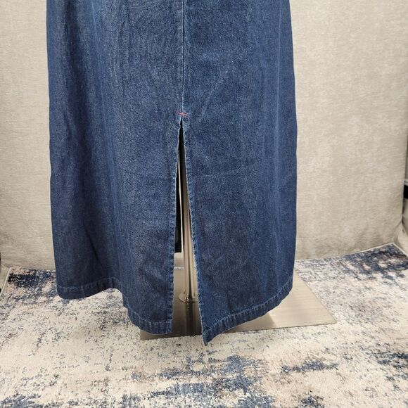 Vintage 90s Denim Blue Jean Maxi Dress Star Print Bandana Collar Western - Picture 6 of 13